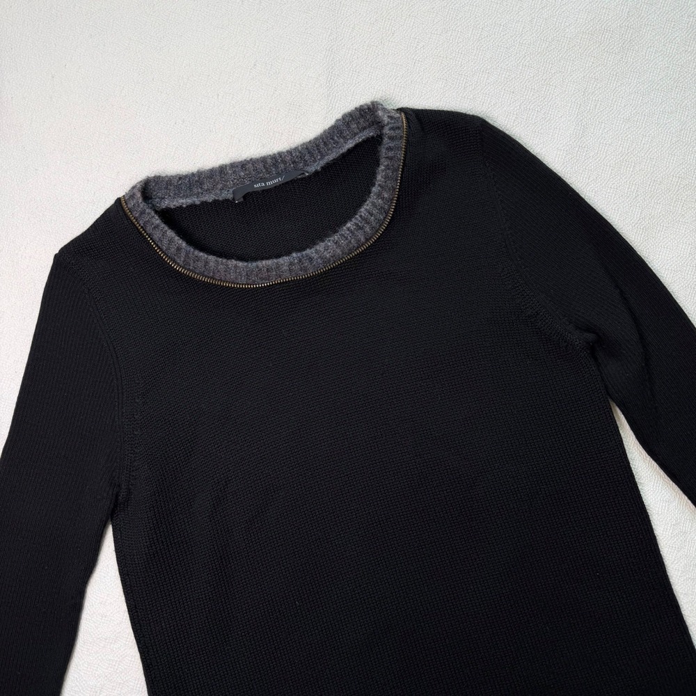 Sita Murt Black Grey Wool Mohair Blend Zipper Trim Sweater Size 42 Portugal